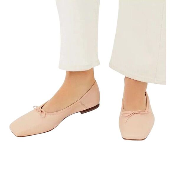 Mansur Gavriel Dream Bow Ballet Flats Ballerina Leather Square Toe Nude Sz 9 - Picture 1 of 10